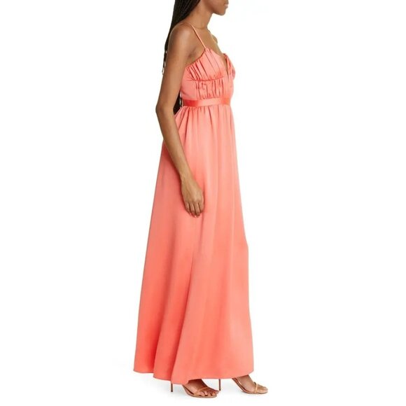 RAMY BROOK Becky Plunge Neck Satin Gown Guava Size 4 NWT $645 - Picture 2 of 7